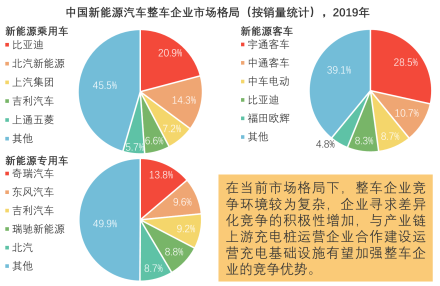 中国新能源汽车整车企业市场格局（按销量统计），2019年