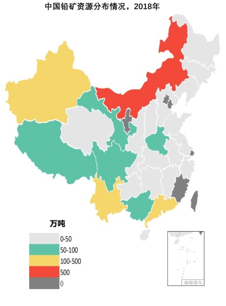 中国铅矿资源分布情况，2018年