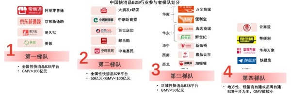 中国快消品B2B行业参与者梯队划分