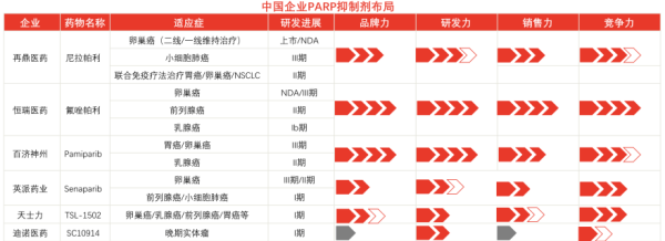 中国企业PARP抑制剂布局