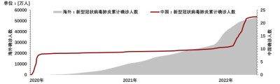 国内外累计确诊人数，2020-2022年6月